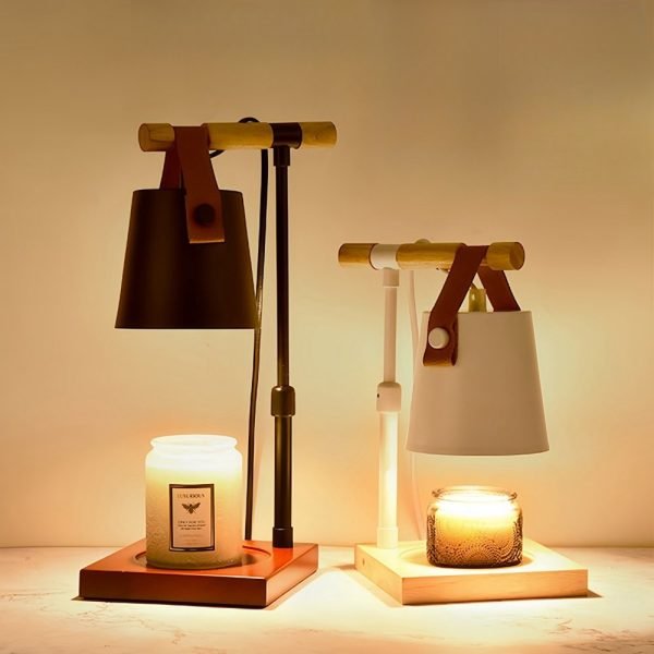 Black and White Adjustable Retro Electric Candle Warming Lamps With Timer and Wooden Base