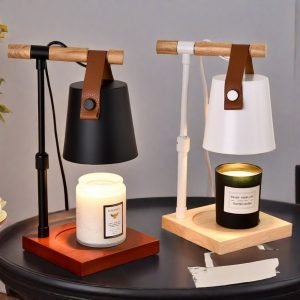 Black and White Adjustable Retro Electric Candle Warming Lamps With Timer and Wooden Base