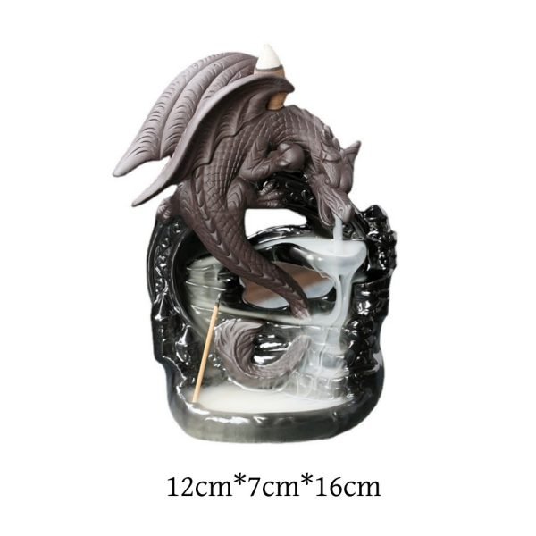 Black Glaze Ceramic Dragon Cascading Backflow Waterfall Incense Fountain Burner Holder
