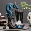 Blue Gradient LED Light Ceramic Dragon Waterfall Incense Backflow Cone Burner