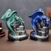 Blue and Green Ceramic Dragon Cascading Waterfall Fountain Incense Backflow Holders