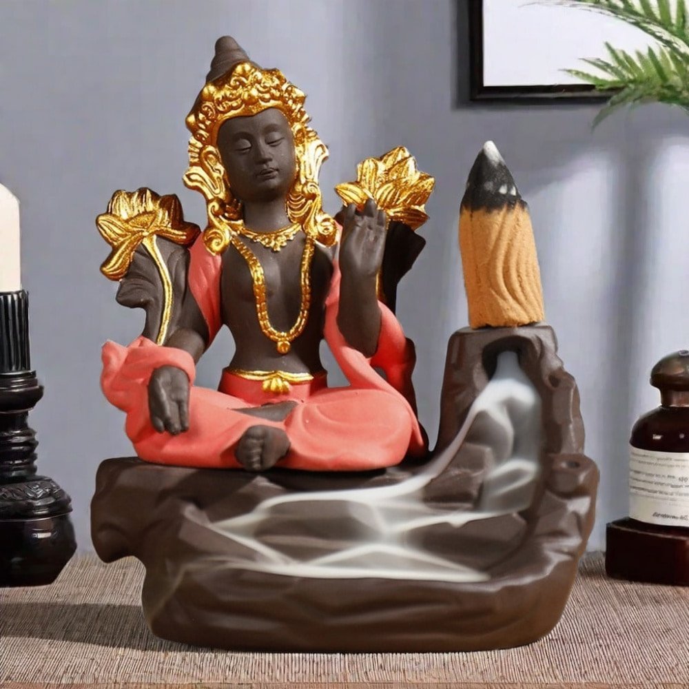 Blue and Red Purple Clay Indian Buddha Incense Backflow Burners Blue and Red Purple Clay Indian Buddha Incense Backflow Burners
