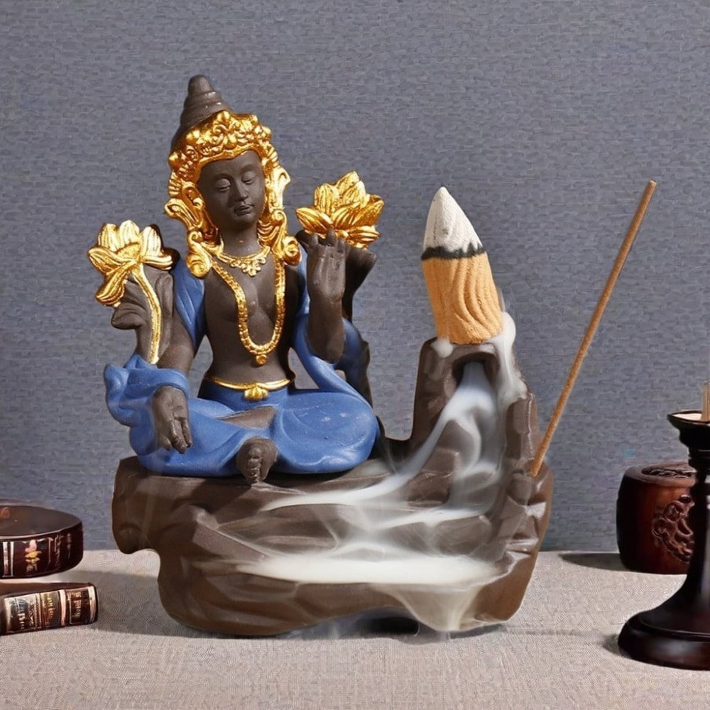 Blue and Red Purple Clay Indian Buddha Incense Backflow Burners Blue and Red Purple Clay Indian Buddha Incense Backflow Burners