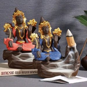 Blue and Red Purple Clay Indian Buddha Incense Backflow Burners