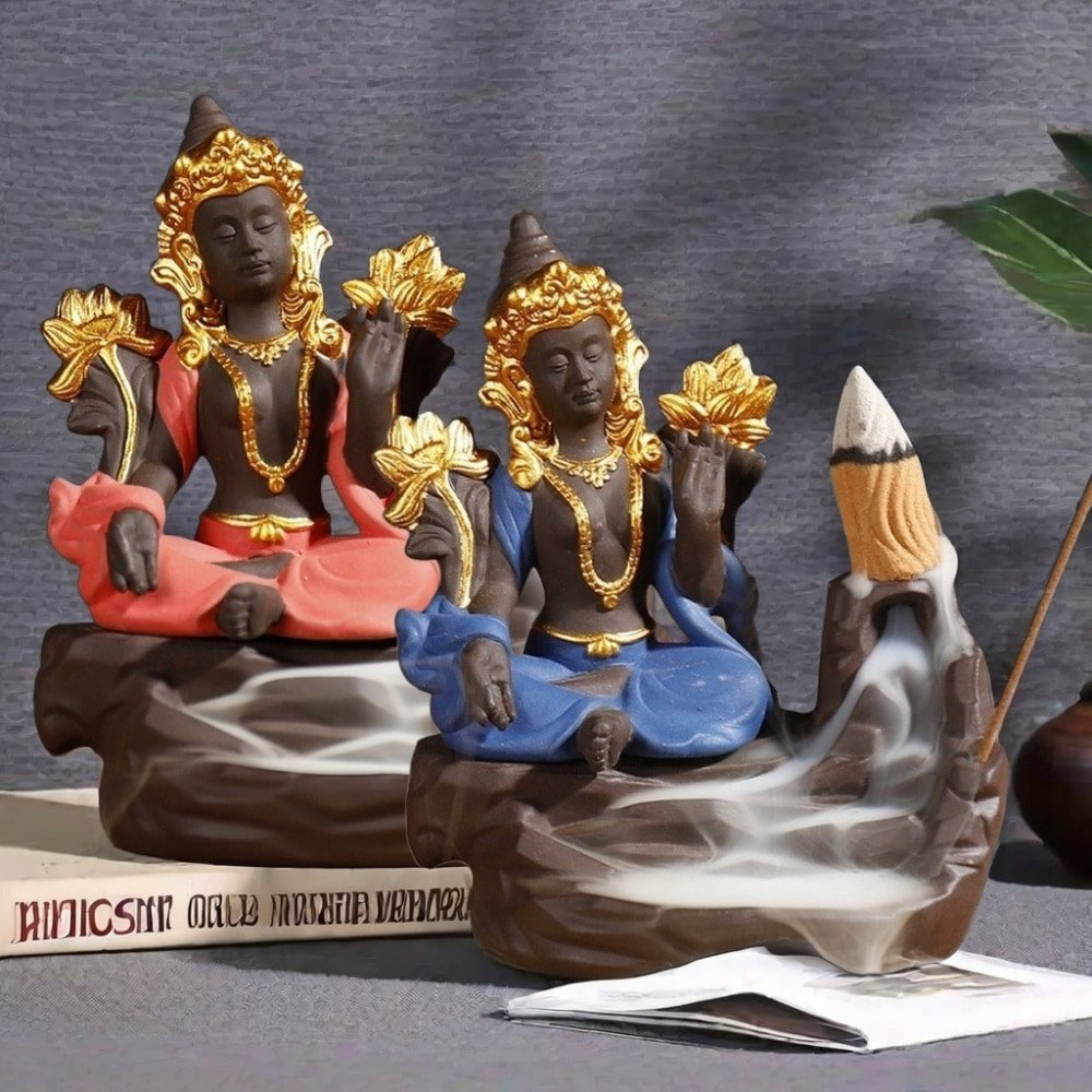 Blue and Red Purple Clay Indian Buddha Incense Backflow Burners Blue and Red Purple Clay Indian Buddha Incense Backflow Burners