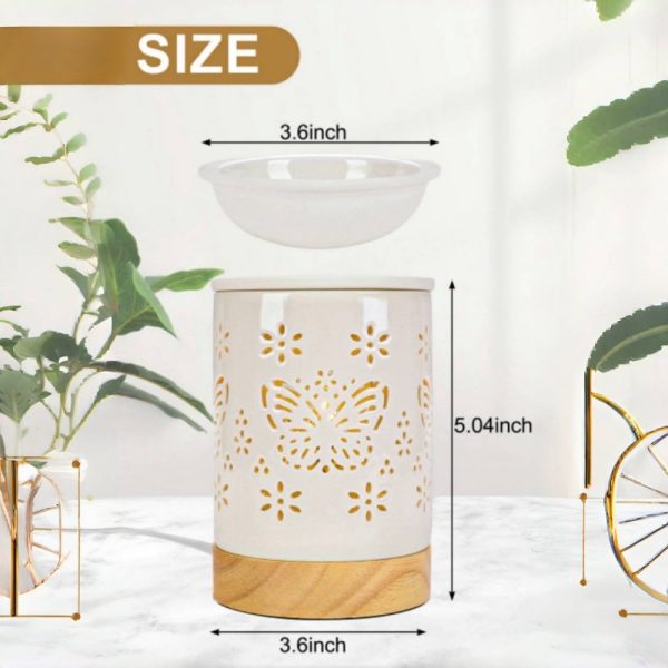 Ceramic Carved Butterfly Dimmable Electric Wax Candle Melt Warmer With Timer