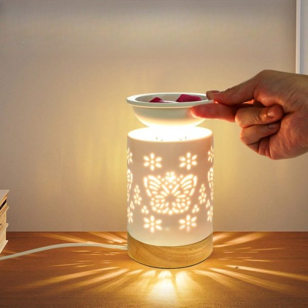 Ceramic Carved Butterfly Dimmable Electric Wax Candle Melt Warmer With Timer