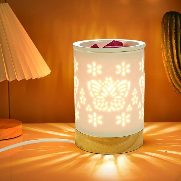 Ceramic Carved Butterfly Dimmable Electric Wax Candle Melt Warmer With Timer