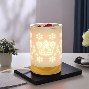 Ceramic Carved Butterfly Dimmable Electric Wax Candle Melt Warmer With Timer