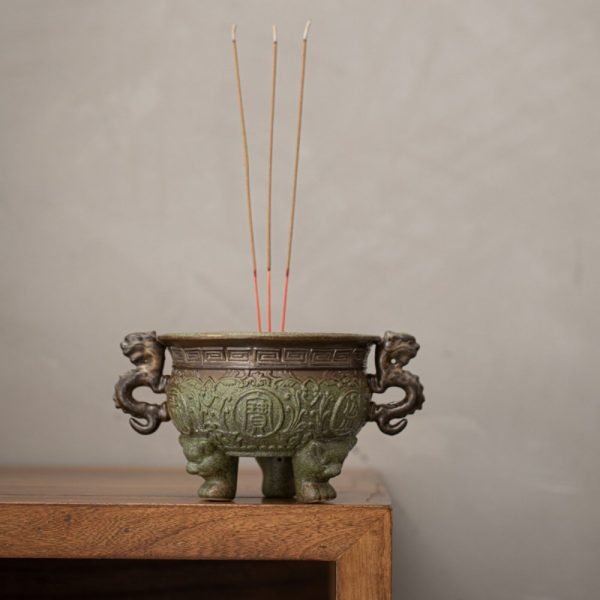 Chinese Antique Ceramic Incense Burner Bowl Censer with Dragon Handle