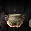 Chinese Antique Ceramic Incense Burner Bowl Censer with Dragon Handle