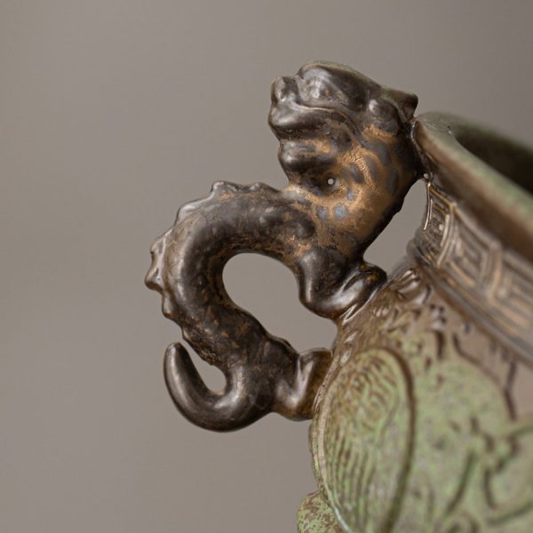 Chinese Antique Ceramic Incense Burner Bowl Censer with Dragon Handle