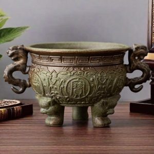 Chinese Antique Ceramic Incense Burner Bowl Censer with Dragon Handle