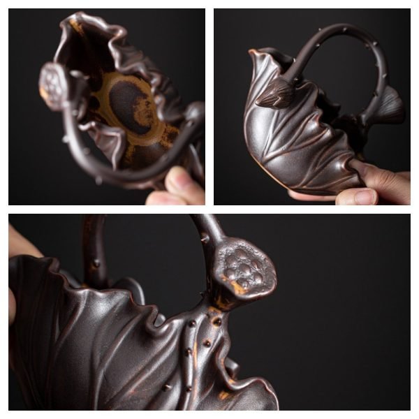 Chinese Portable Brown and Blue Lotus Leaf Ceramic Coil Incense Burners