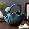 Chinese Portable Brown and Blue Lotus Leaf Ceramic Coil Incense Burners