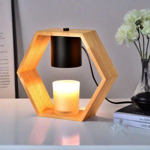 Creative Decorative Electric Wooden Table Lantern Candle Warmer with Timer and Dimmer