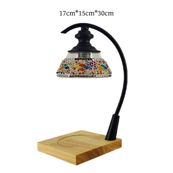 Creative Mosaic Glass Wood Dimmable Table Light Electric Candle Warmer Lamp with Preset Timer