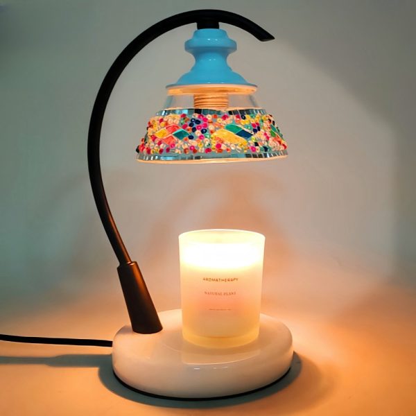 Creative Mosaic Glass Wood Dimmable Table Light Electric Candle Warmer Lamp with Preset Timer