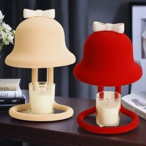 Cute Bowknot Flocked Cordless Decorative Metal Electric Candle Wax Warmer Lamps