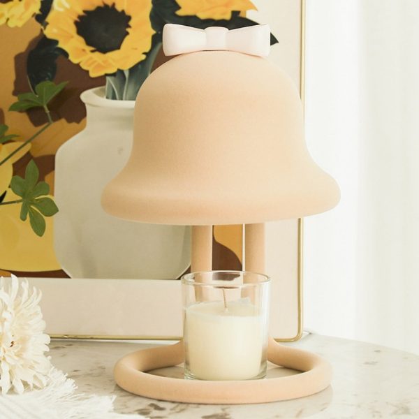 Cute Bowknot Flocked Cordless Decorative Metal Electric Candle Wax Warmer Lamps