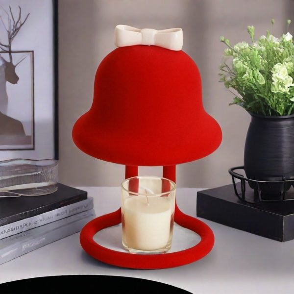 Cute Bowknot Flocked Cordless Decorative Metal Electric Candle Wax Warmer Lamps