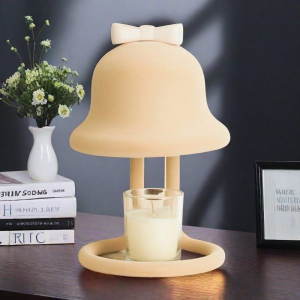 Cute Bowknot Flocked Cordless Decorative Metal Electric Candle Wax Warmer Lamps