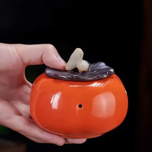 Cute Persimmon Shaped Ceramic Chinese Smoking Incense Burner Bowl with Lid
