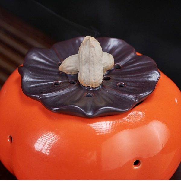 Cute Persimmon Shaped Ceramic Chinese Smoking Incense Burner Bowl with Lid