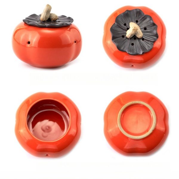 Cute Persimmon Shaped Ceramic Chinese Smoking Incense Burner Bowl with Lid