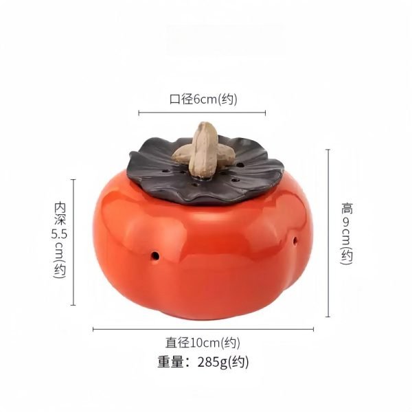 Cute Persimmon Shaped Ceramic Chinese Smoking Incense Burner Bowl with Lid