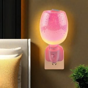 3D Drop Shaped Pink Glass Electric Wall-Mounted Plug In Candle Warming Lamp Heater