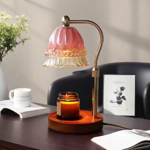 Decorative Flower Glass Marble Timing Dimming Electric Candle Table Lamp Warmer