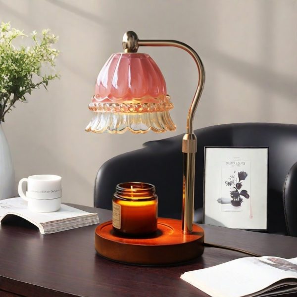 Decorative Flower Glass Marble Timing Dimming Electric Candle Table Lamp Warmer