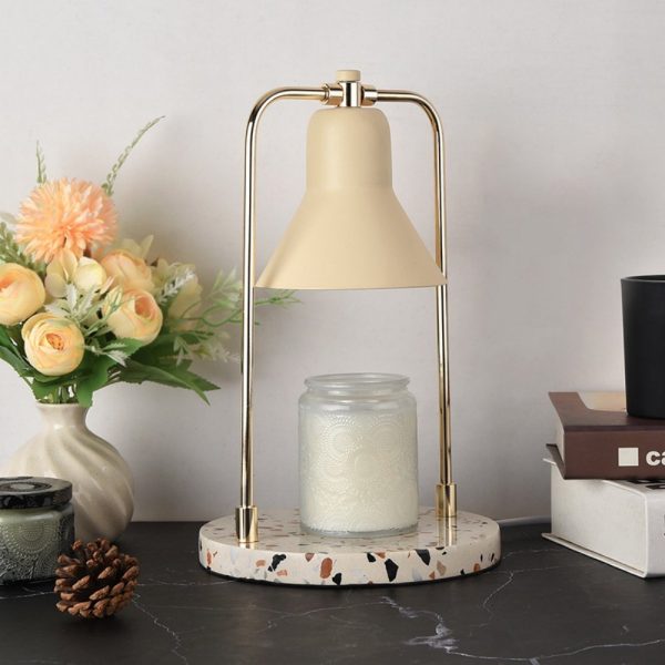 Decorative Metal Electric Marble Candle Melting Warmer Lantern with Dimmer and Timer