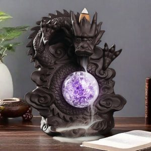 Electrical LED Lighting Purple Clay Dragon Backflow Incense Cone Burner