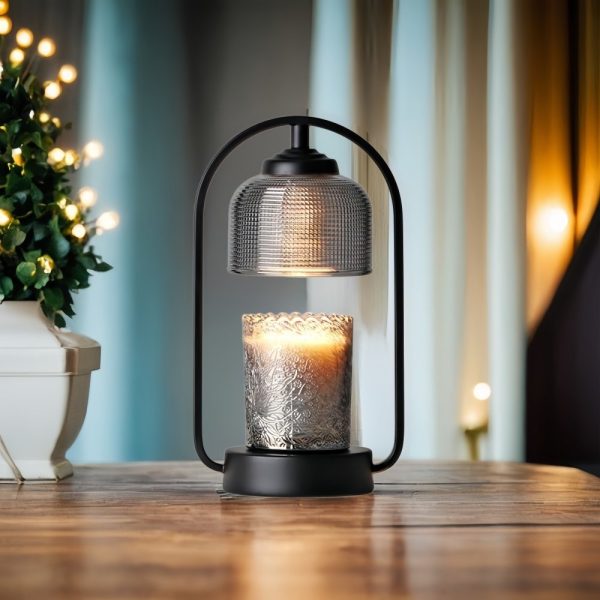 Elegant Vintage Black Iron and Glass Electric Lantern Candle Warmer with Preset Timer