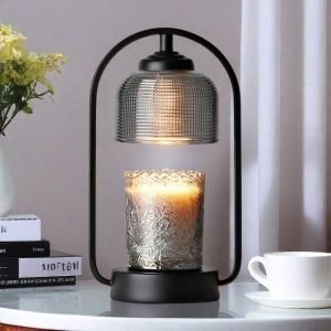 Elegant Vintage Black Iron and Glass Electric Lantern Candle Warmer with Preset Timer