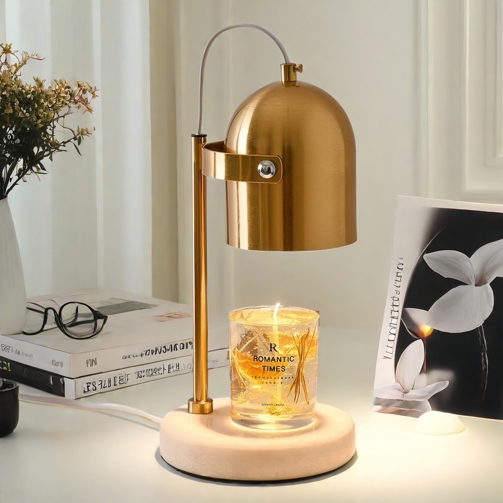 Golden Marble and Iron Metal Dimmable Electric Candle Warmer with Light Bulb Golden Marble and Iron Metal Dimmable Electric Candle Warmer with Light Bulb