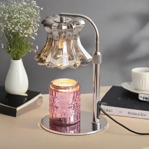 Grey Metal Glass Adjustable Dimmable Electric Candle Melting Table Lamp with Timer