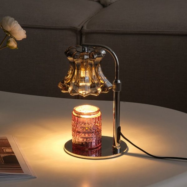Grey Metal Glass Adjustable Dimmable Electric Candle Melting Table Lamp with Timer