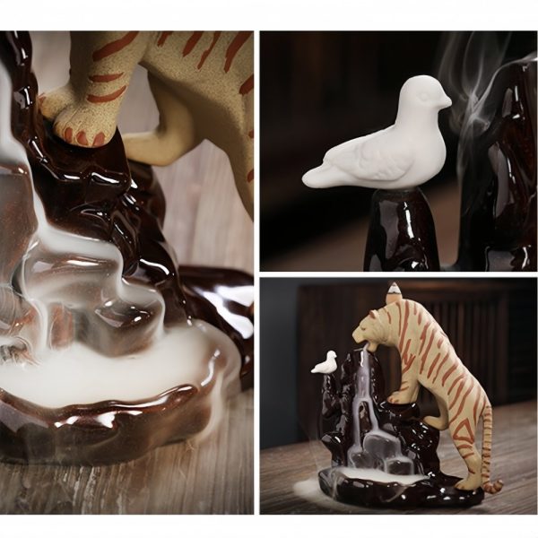 Handmade Tiger Theme Ceramic Cascading Backflow Incense Burner