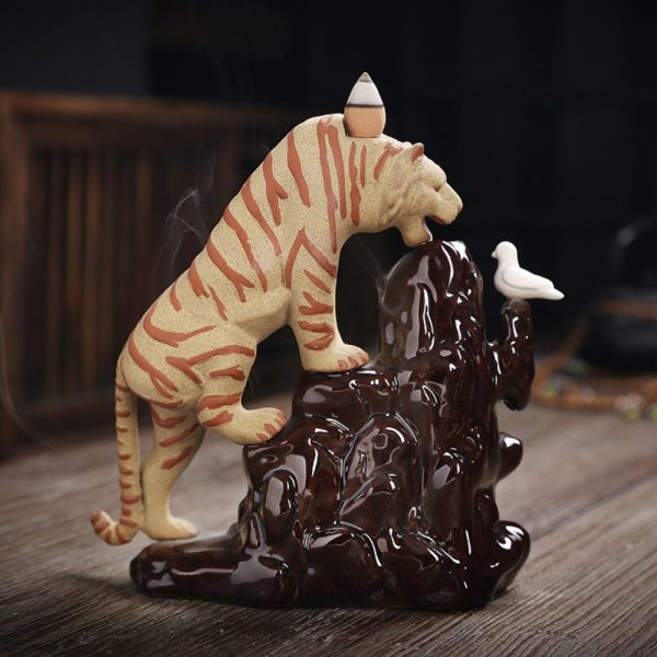 Handmade Tiger Theme Ceramic Cascading Backflow Incense Burner