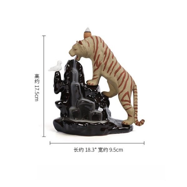 Handmade Tiger Theme Ceramic Cascading Backflow Incense Burner