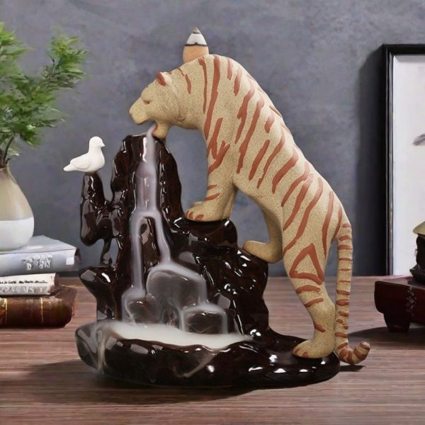 Handmade Tiger Theme Ceramic Cascading Backflow Incense Burner