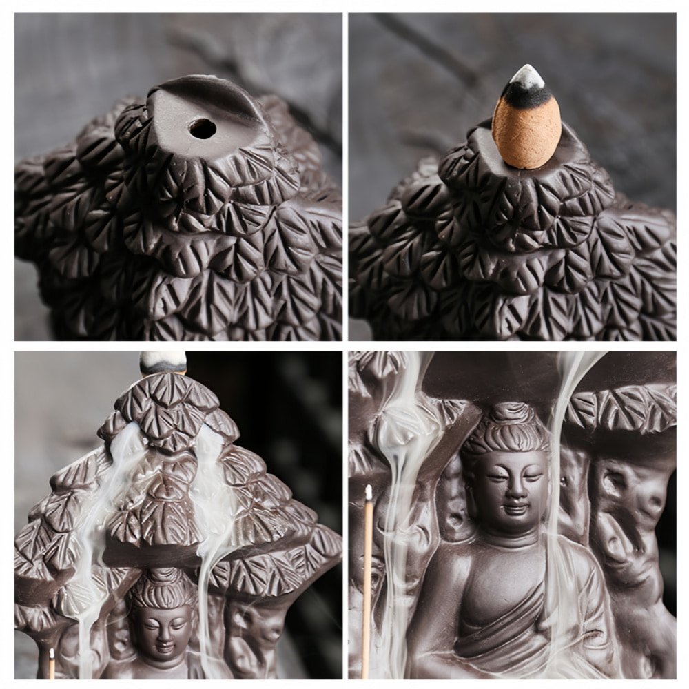 Handmade Zen Buddha Ceramic Backflow Waterfall Burning Incense Holder Handmade Zen Buddha Ceramic Backflow Waterfall Burning Incense Holder