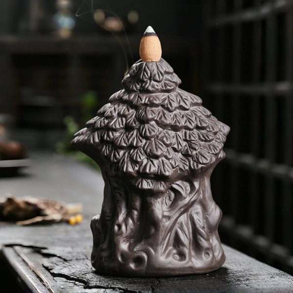 Handmade Zen Buddha Ceramic Backflow Waterfall Burning Incense Holder