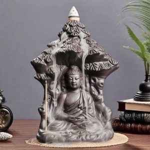 Handmade Zen Buddha Ceramic Backflow Waterfall Burning Incense Holder