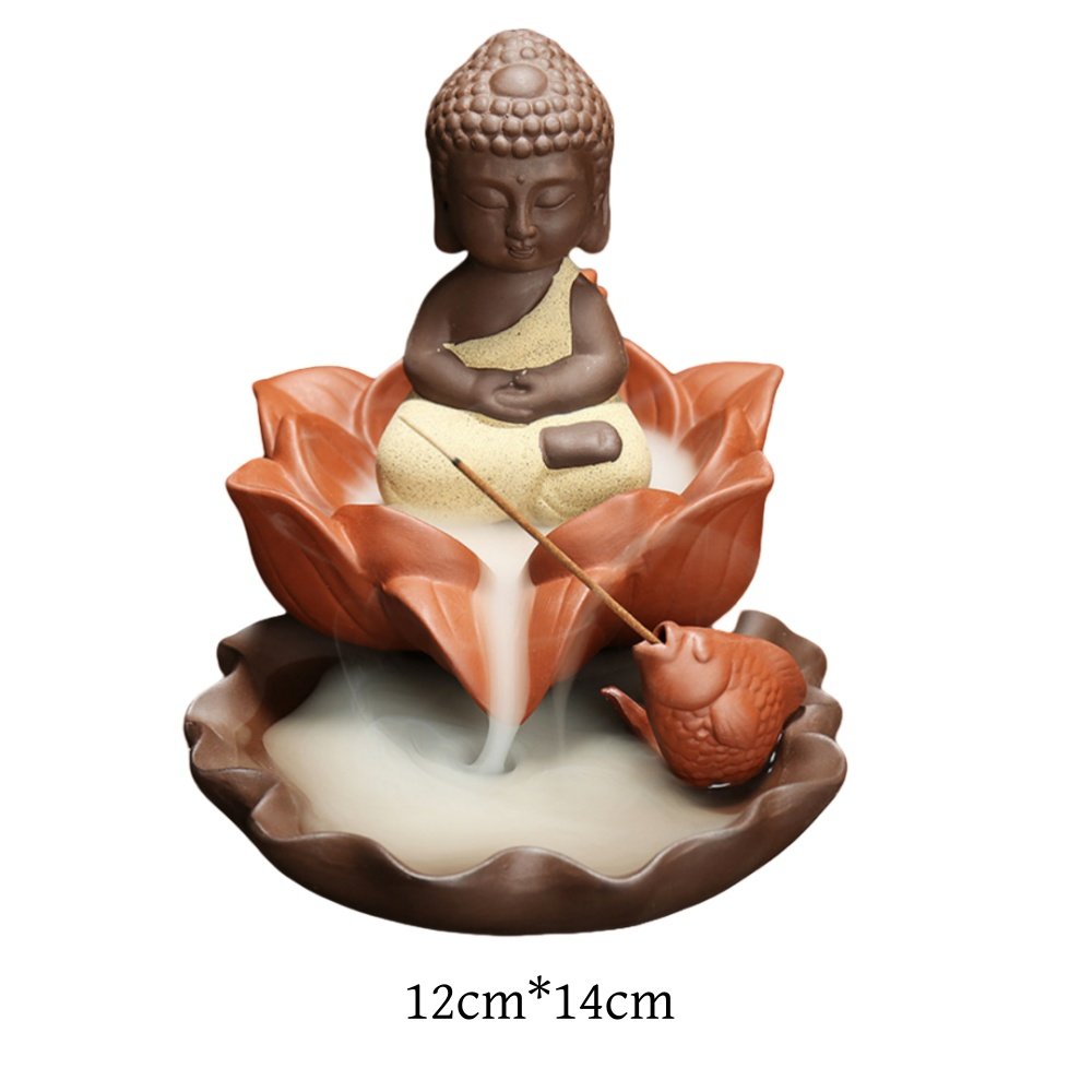 Handmade Zen Buddha with Lotus Purple Clay Waterfall Incense Holder Handmade Zen Buddha with Lotus Purple Clay Waterfall Incense Holder