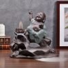 Japanese Laughing Buddha with Lotus Ceramic Cascading Back Flow Incense Holders