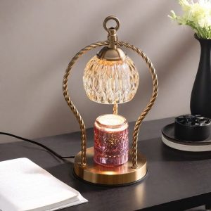 Luxurious Glass Metal Electric Lantern Candle Warmer Light with Timer and Dimmer